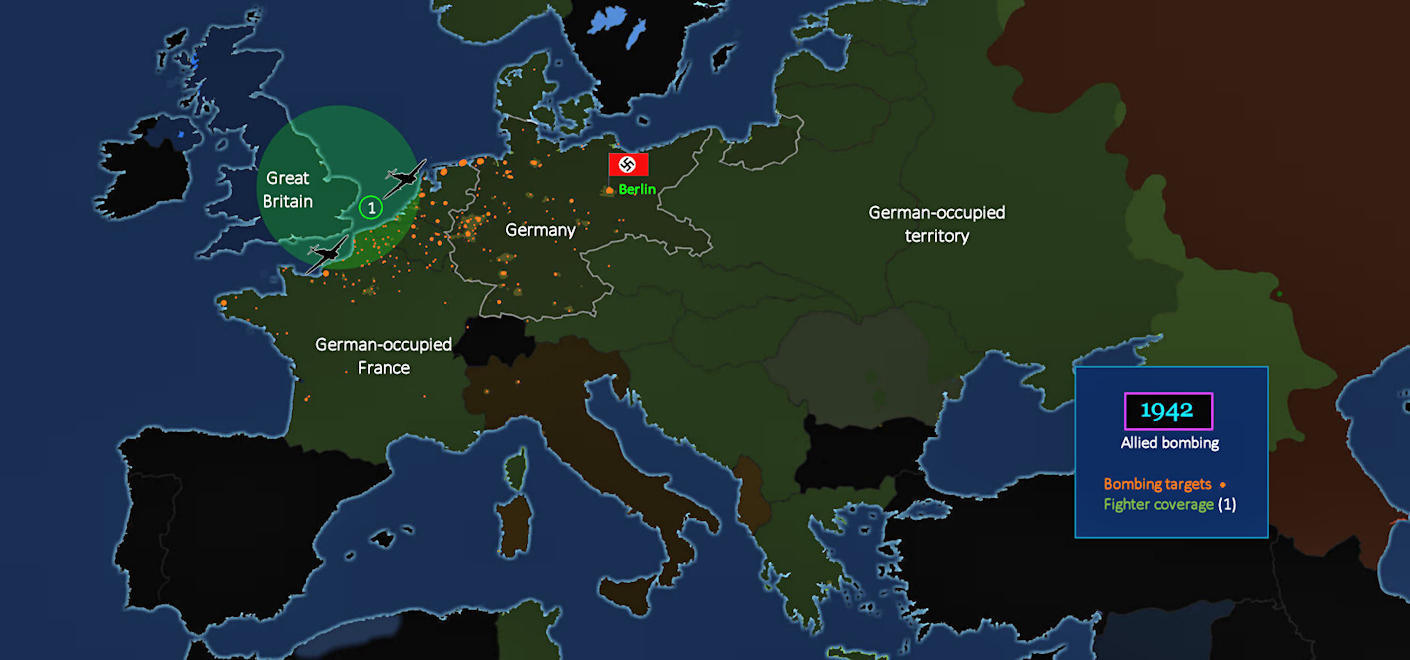 Bombing with staggering losses, 1942 map